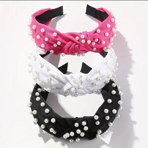3pcs Fabric Pearl Knot Headbands - Solid Color NEW
